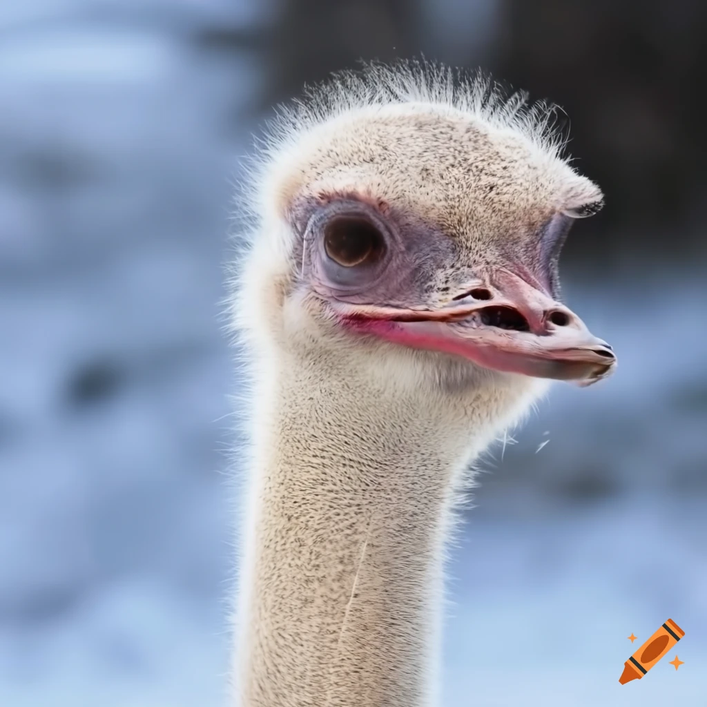 white ostrich in snowy landscape