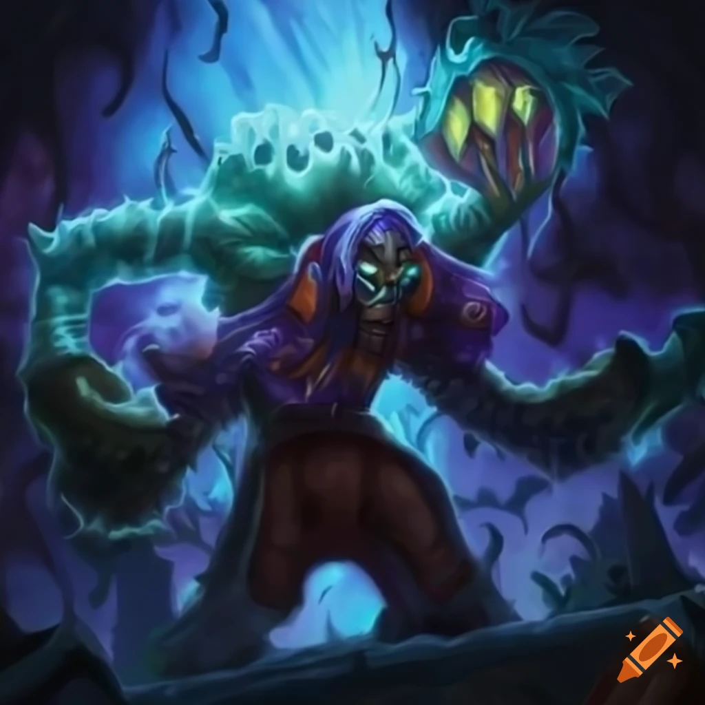 Hearthstone card art of the one true legend amalgam on Craiyon