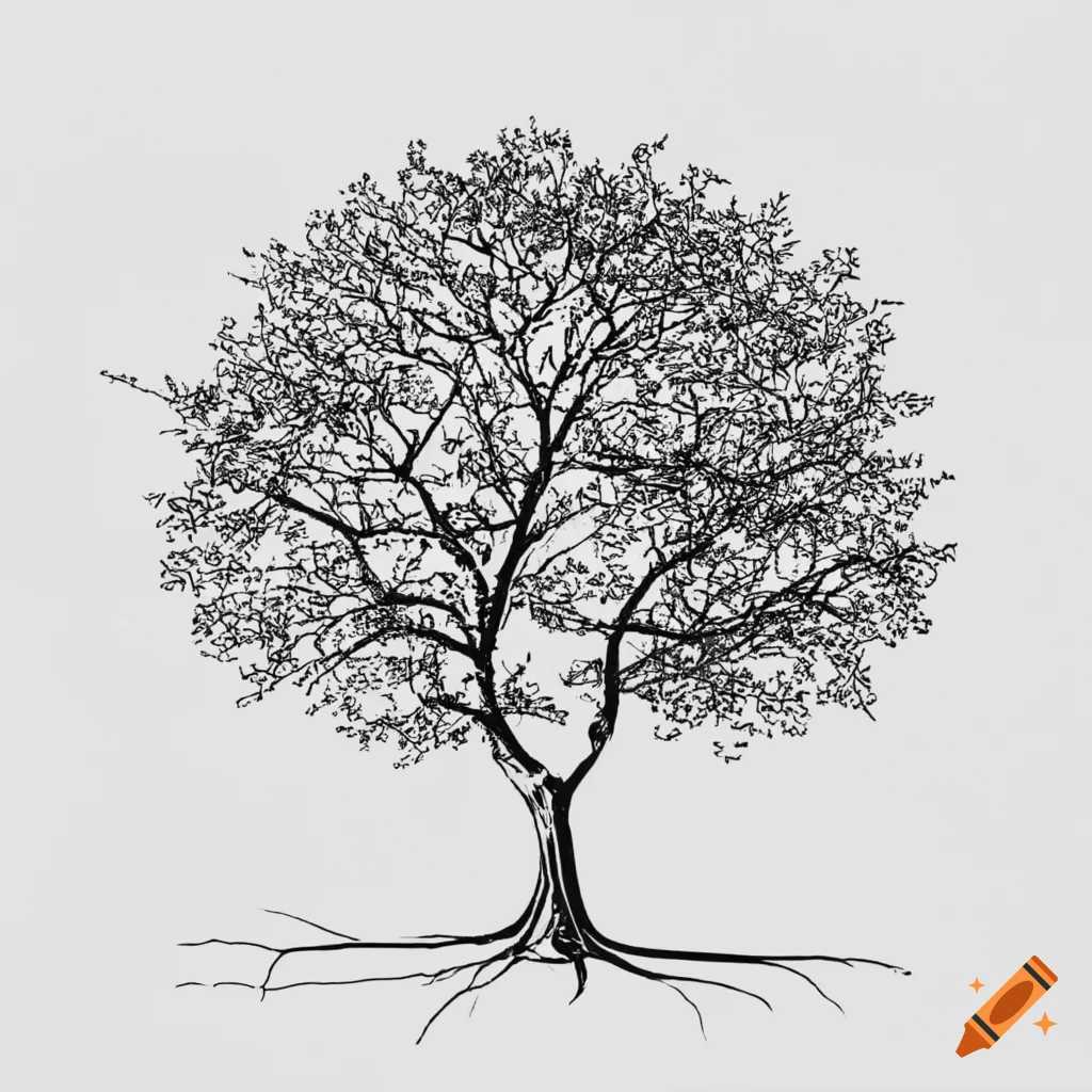 lineart of a tree with small leaves and branches
