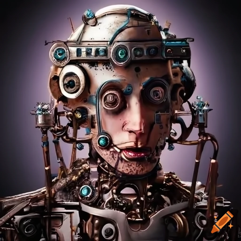 cyborg with mechanical limbs and a mechanical heart