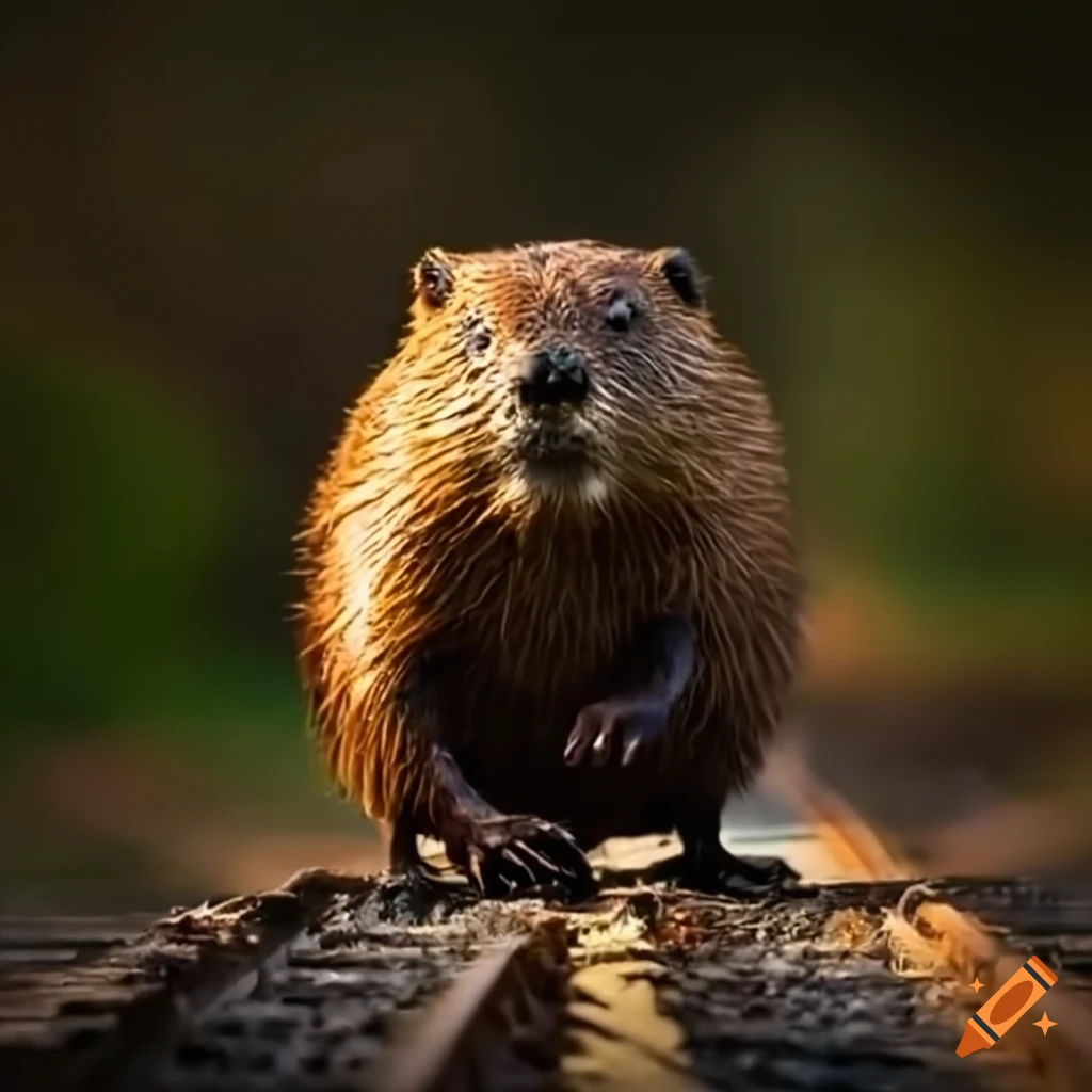 beaver running along railway track