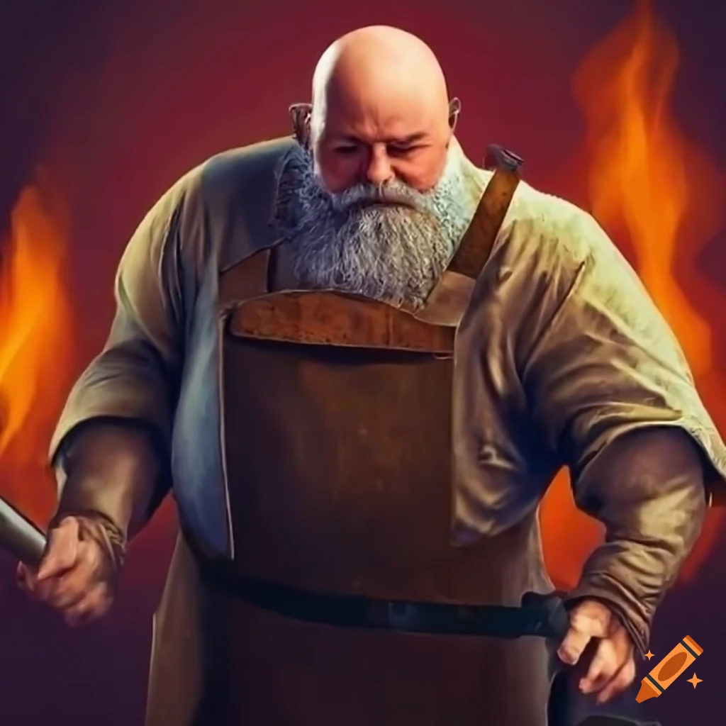 image of a blacksmith with a fire sledgehammer