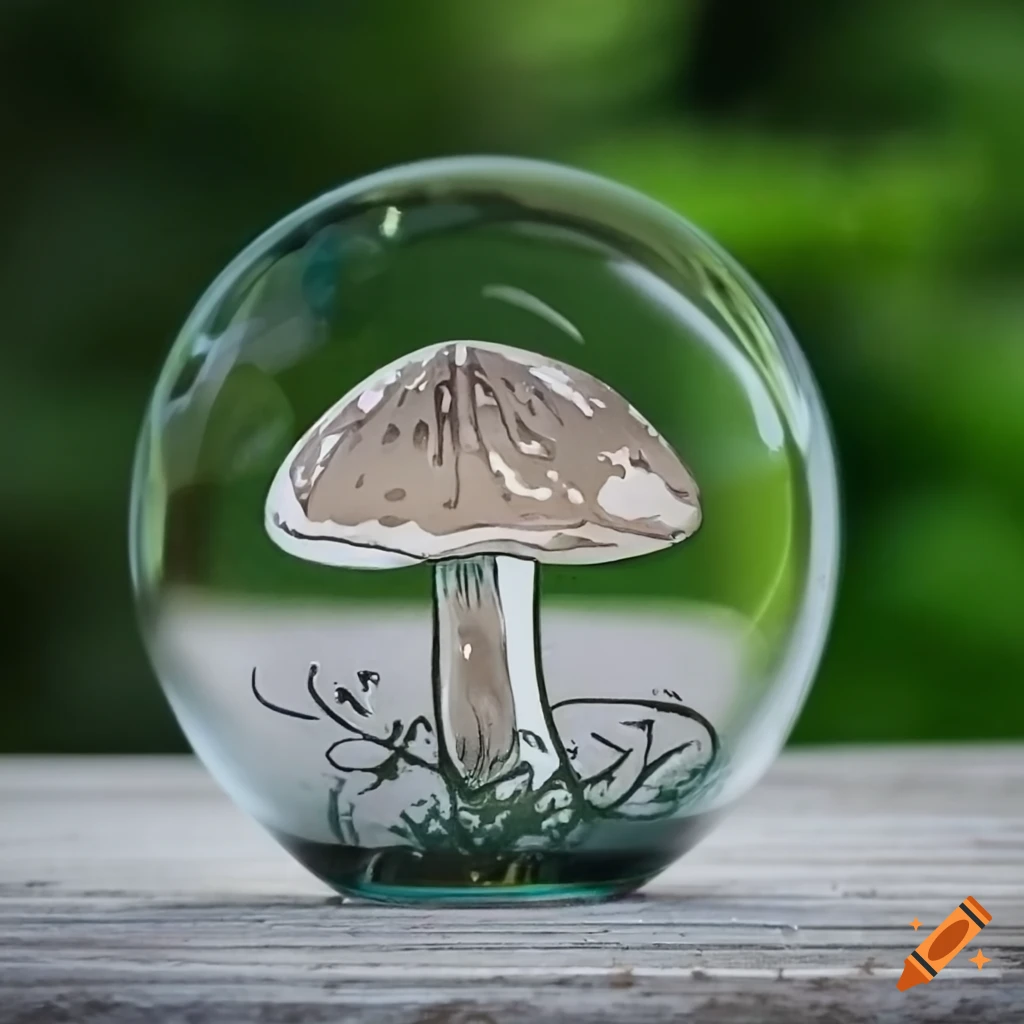 glass ball with etched mushroom design