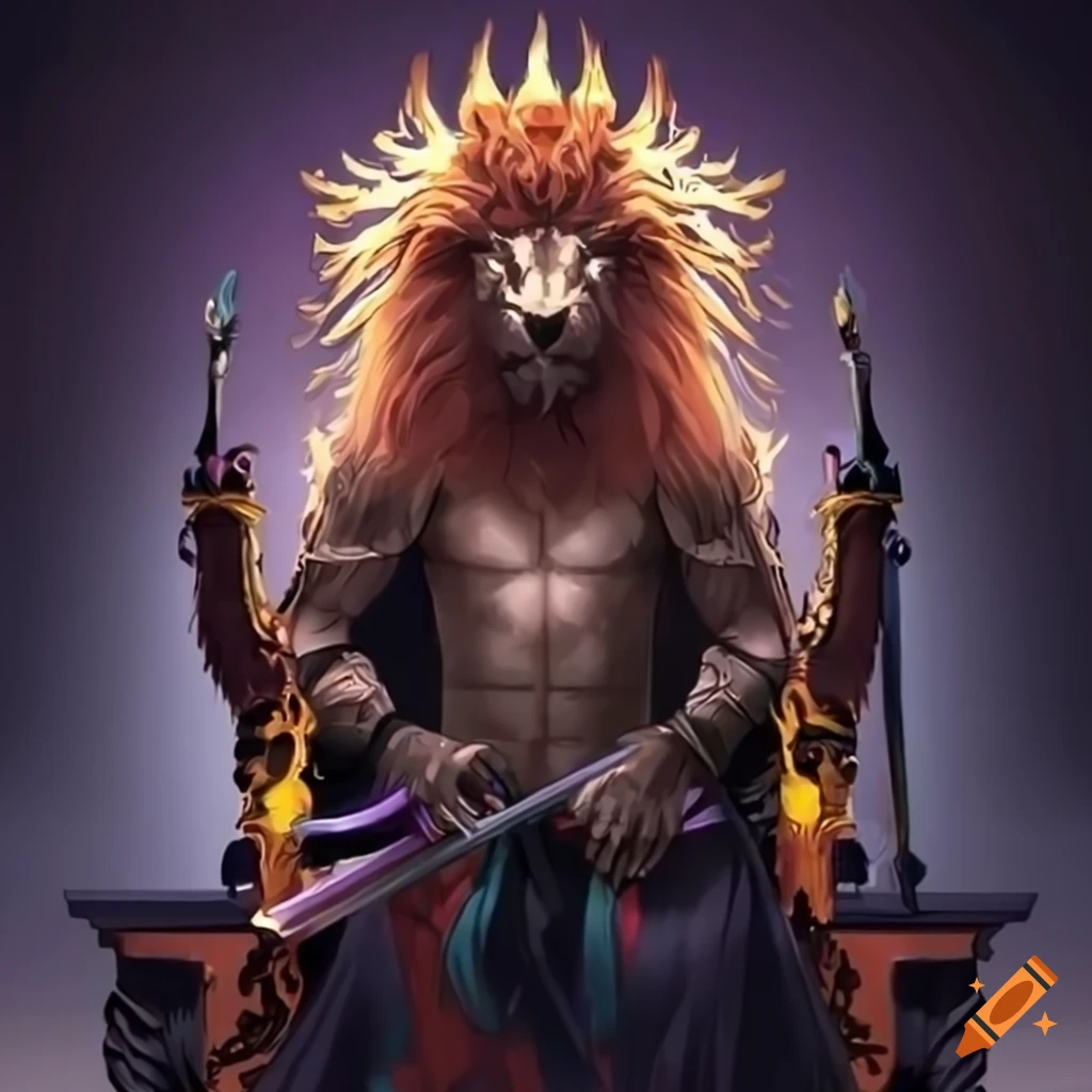 The king, king, art, orange, lion, animal, monkey, fantasy, throne, wolf,  HD wallpaper