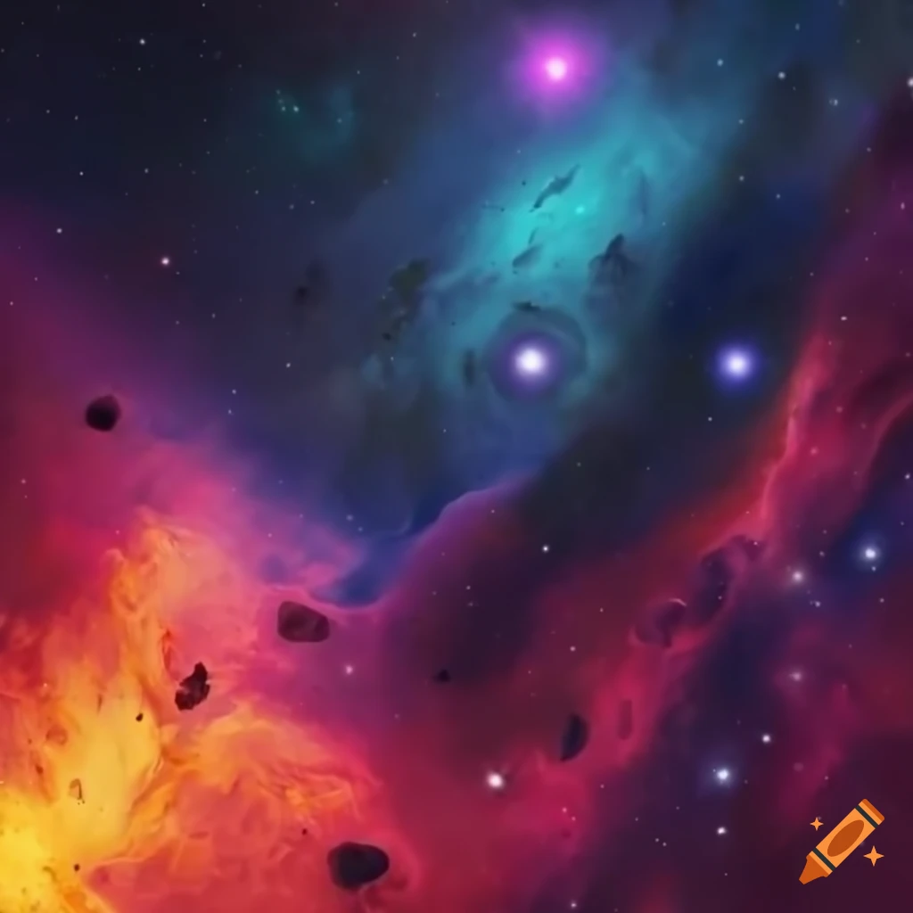 Animated background of outer space nebula with asteroids