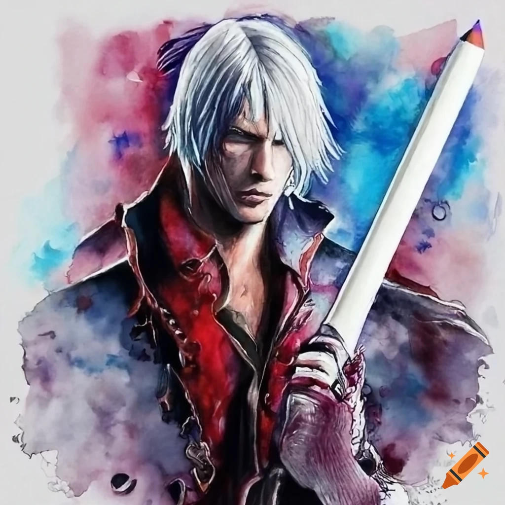Dante from devil may cry 5 wielding rebellion in a dynamic and powerful  stance