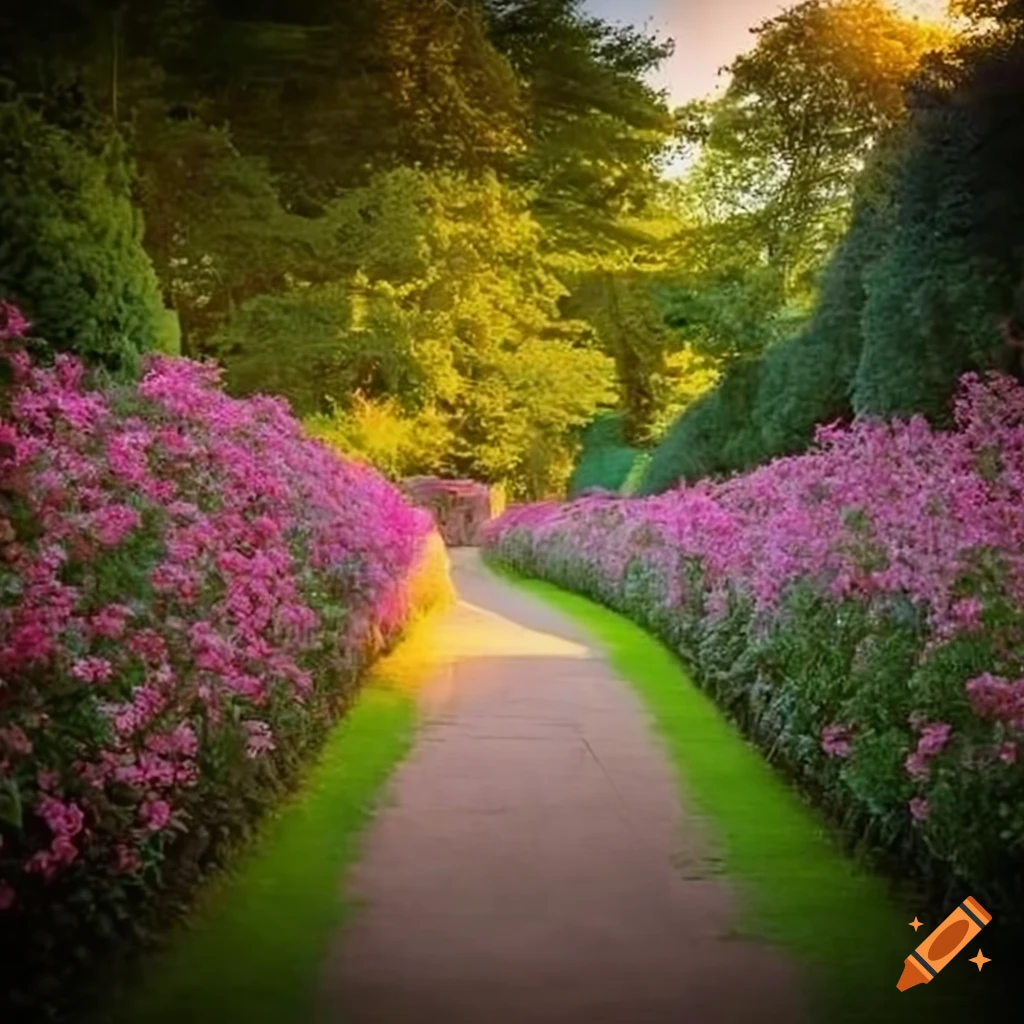 photograph of a beautiful English garden with pastel-colored flowers