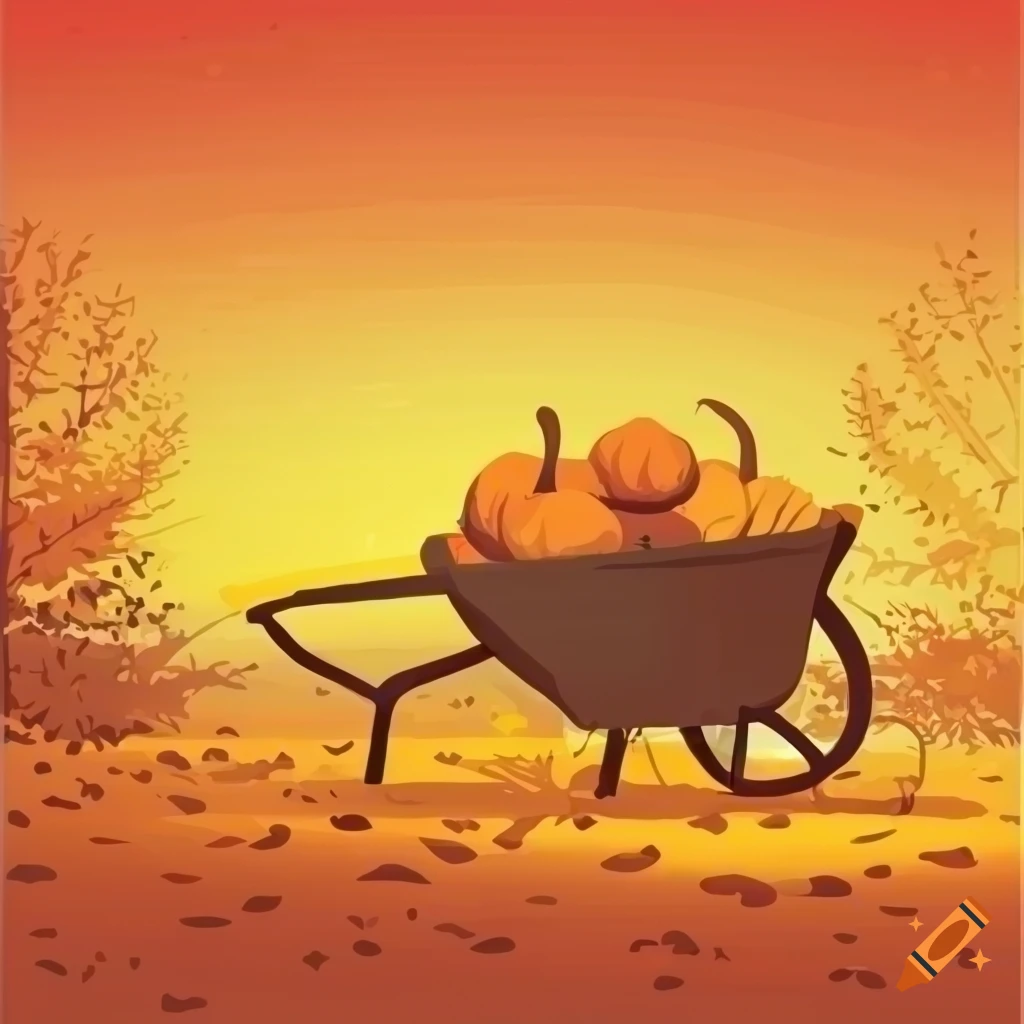 vector art of a fall field with pumpkins and colorful leaves