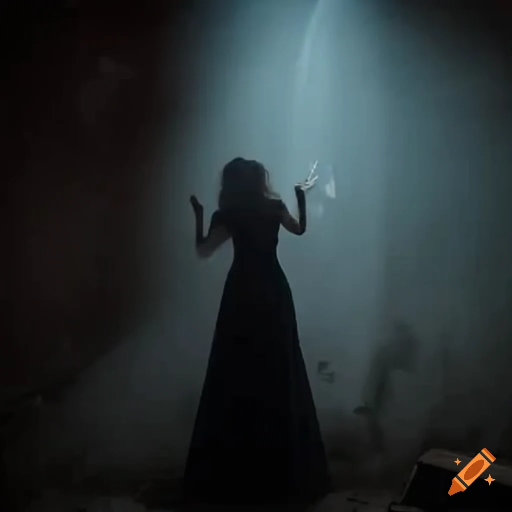 girl singing in an abandoned opera house