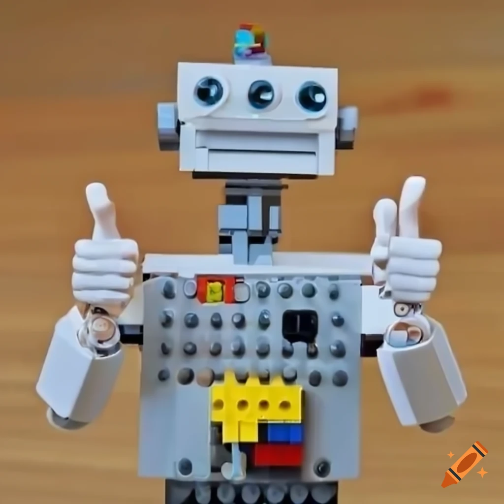 Cute lego robot giving thumbs up on Craiyon