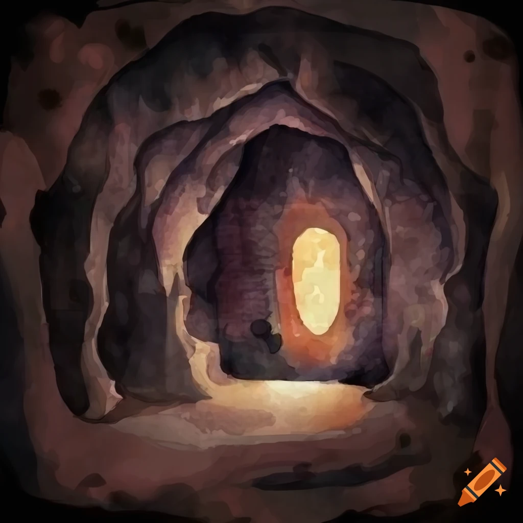 watercolor painting of a medieval cave
