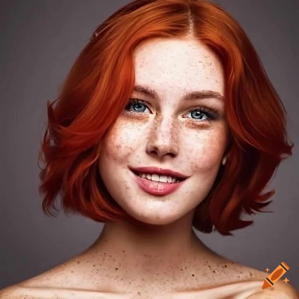 Portrait Of A Beautiful Redhead Woman With Freckles And A Smile On Craiyon