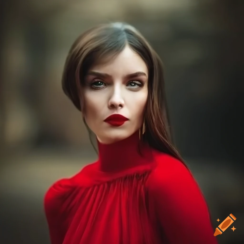 portrait of a stylish mature woman in a red dress