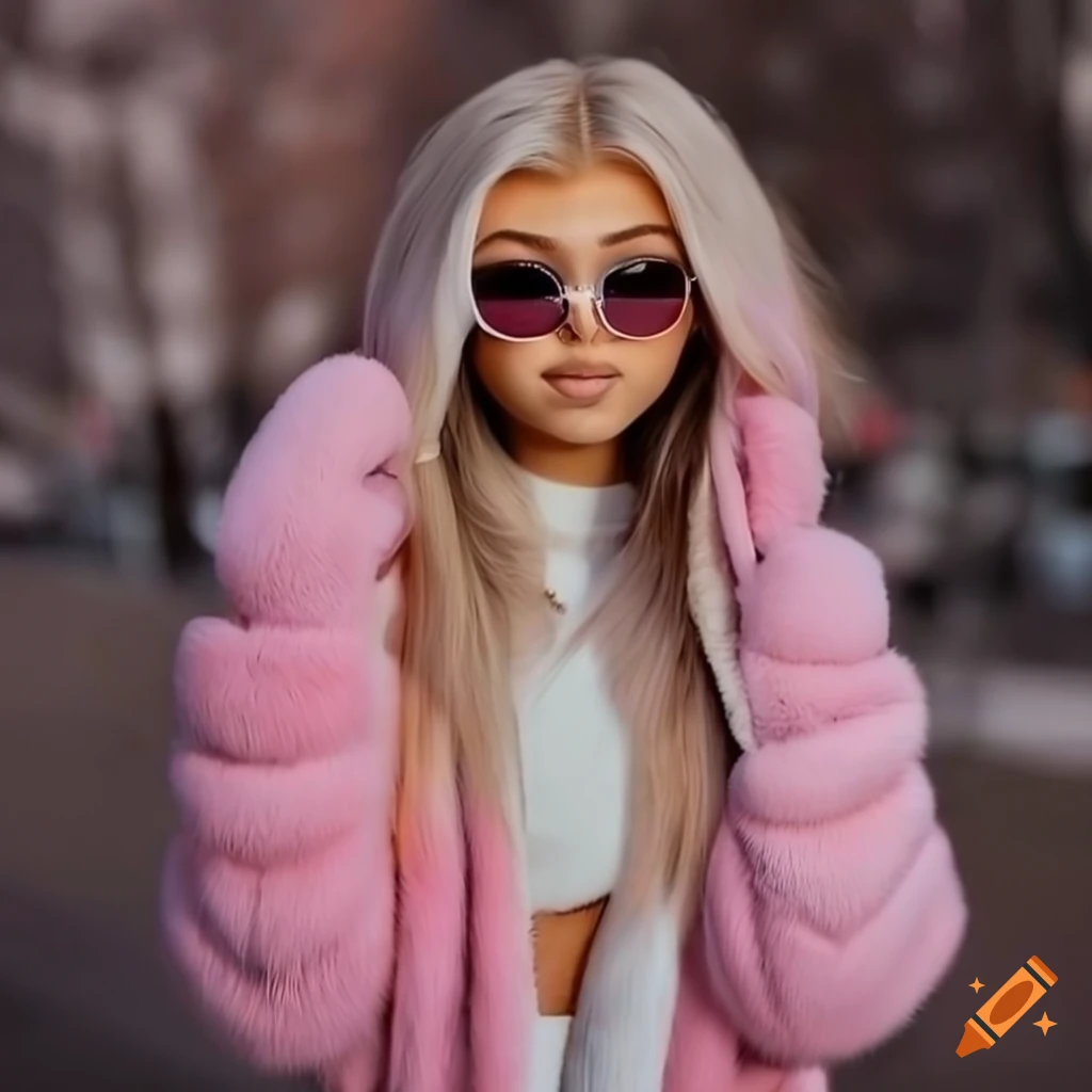 Loren gray in pink fur coat and sunglasses on Craiyon