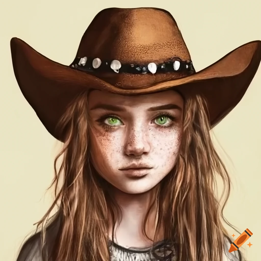 Girl with freckles wearing a cowboy hat