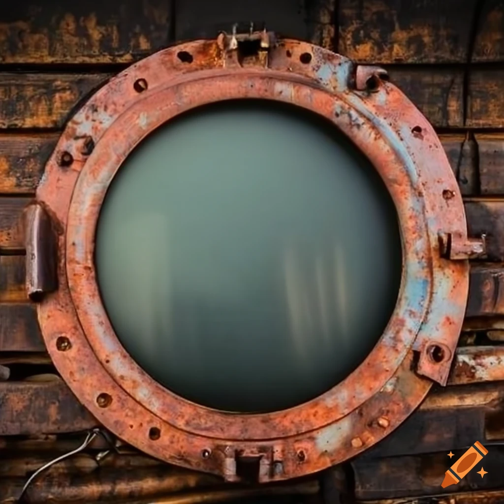vintage rusted porthole on a ship