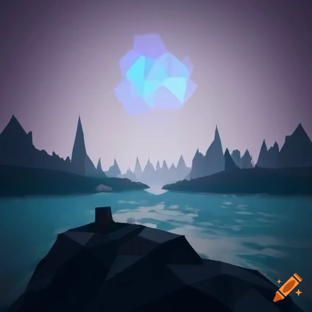 low poly landscape with bokeh effect
