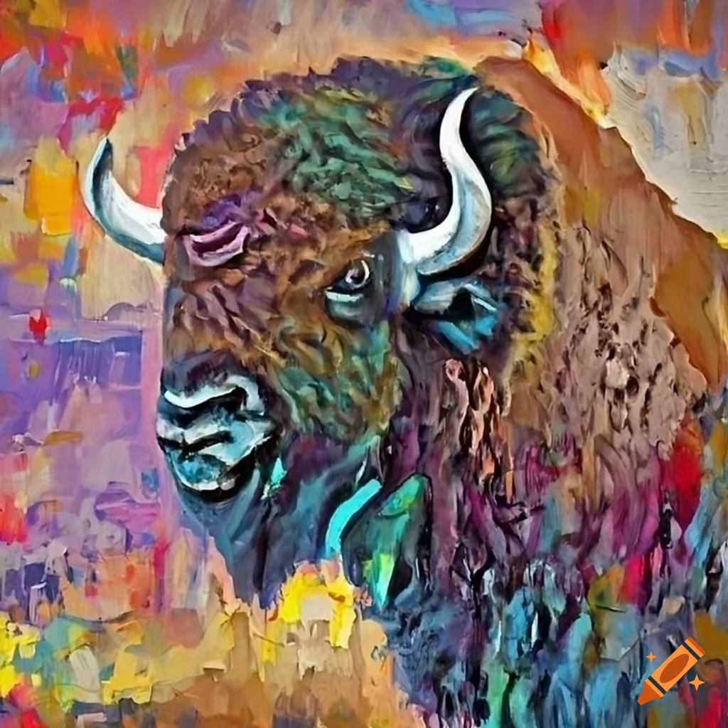 abstract painting of a bison