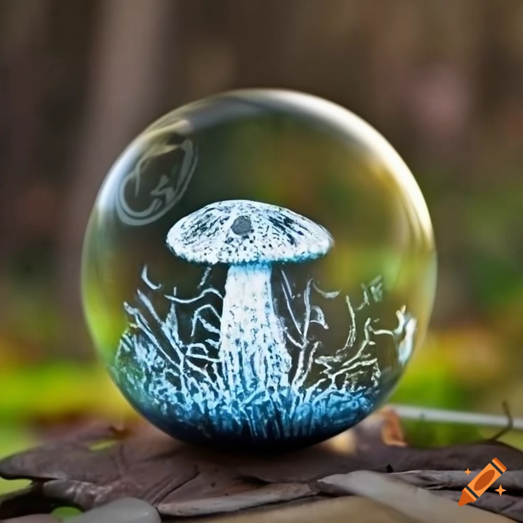 etched glass ball with mushroom design
