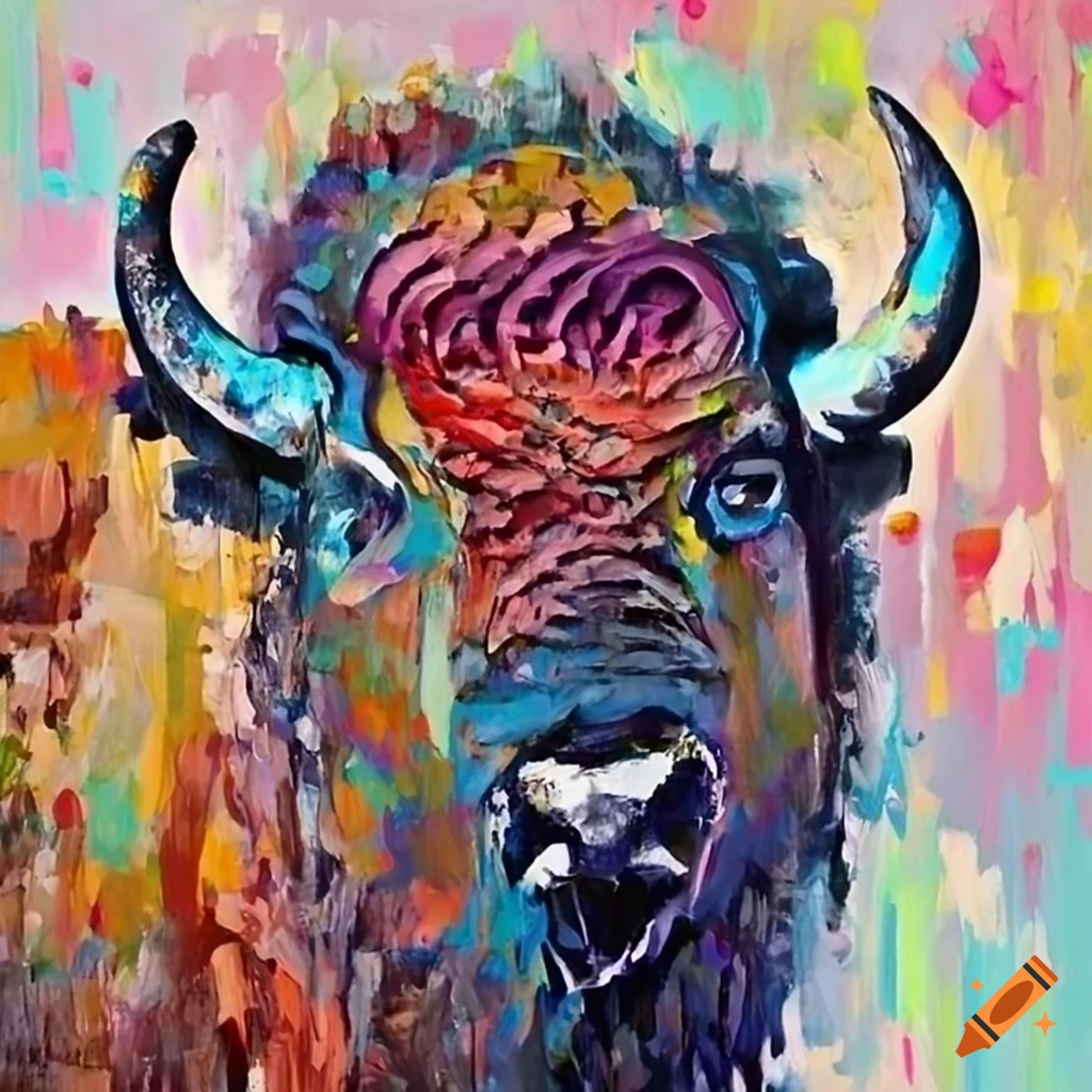 abstract painting of a bison
