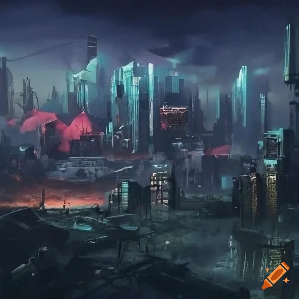 Cyberpunk cityscape in a dystopian setting on Craiyon