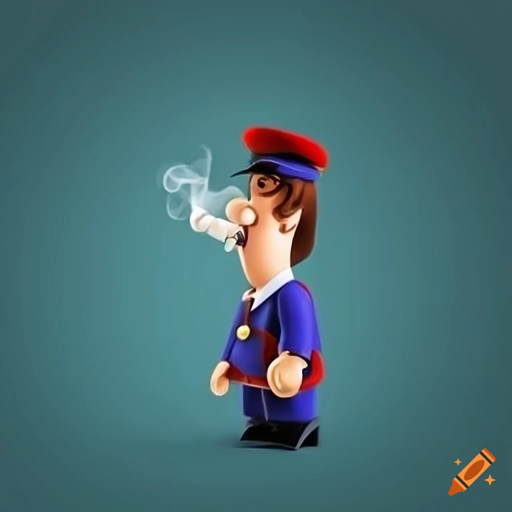 minimalist artwork of Postman Pat smoking a cigar