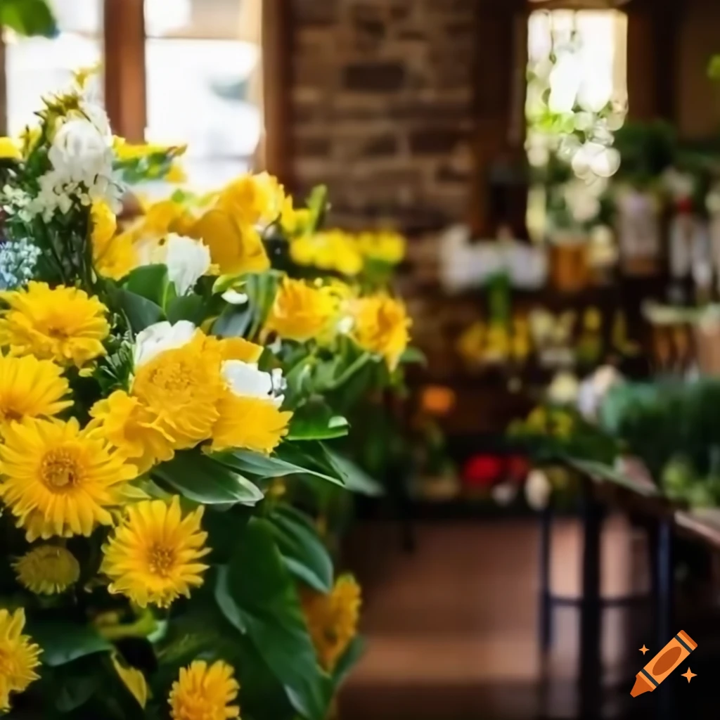 8k photography of a flower shop with fine wooden floor