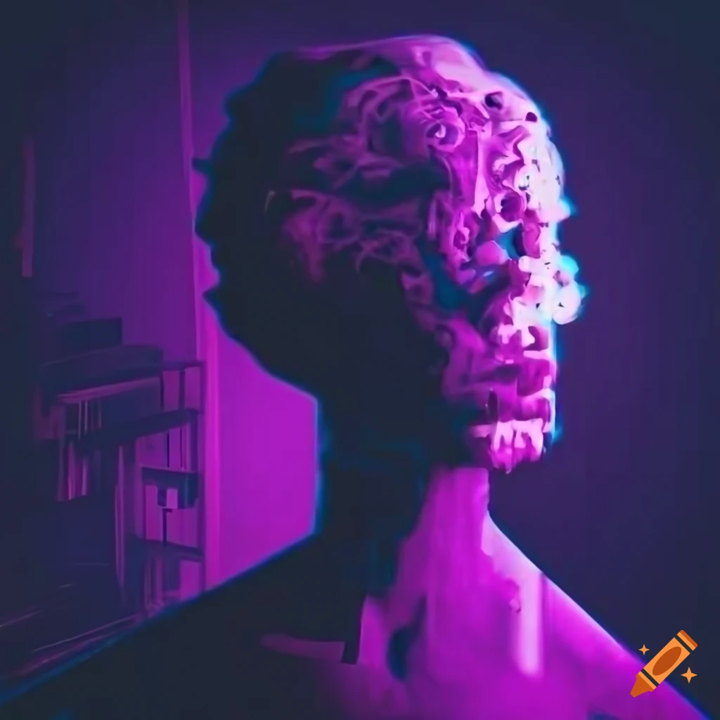 Cyberpunk digital art with purple smoke in room on craiyon