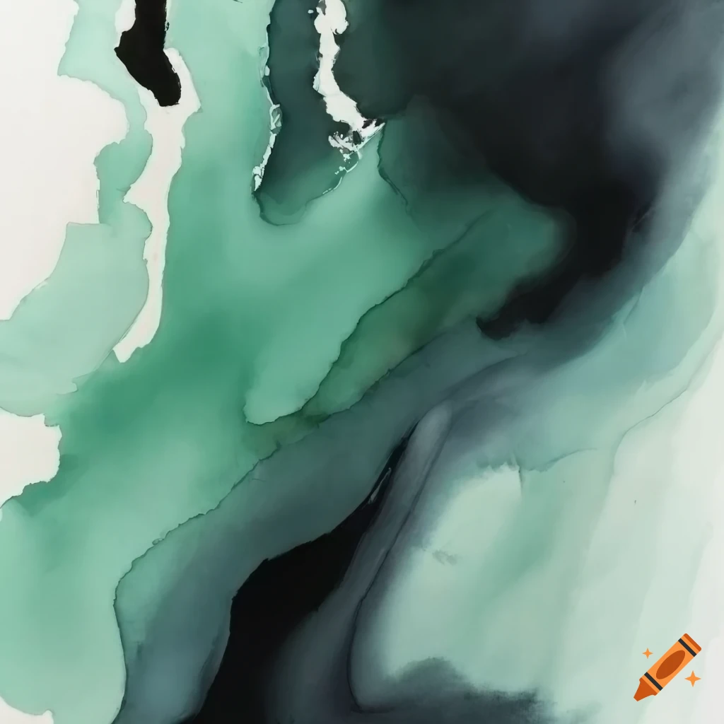 modern watercolor painting in black, white, and sage green