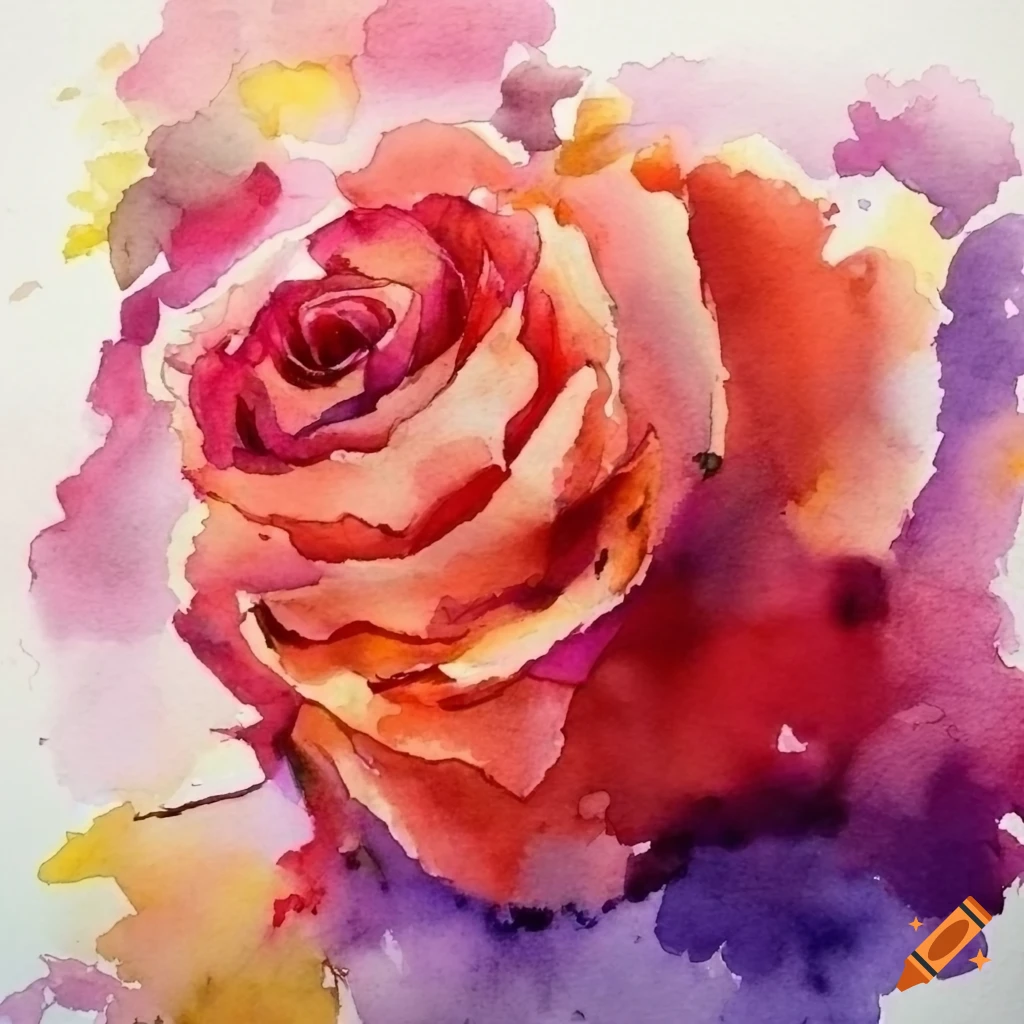 watercolor painting of a garden with roses and bushes
