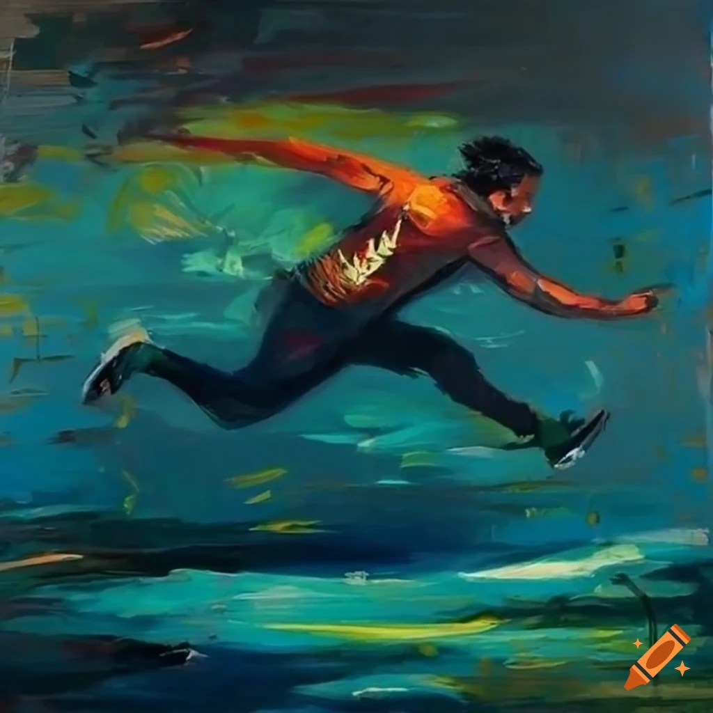 pintura dinámica de un hombre corriendo