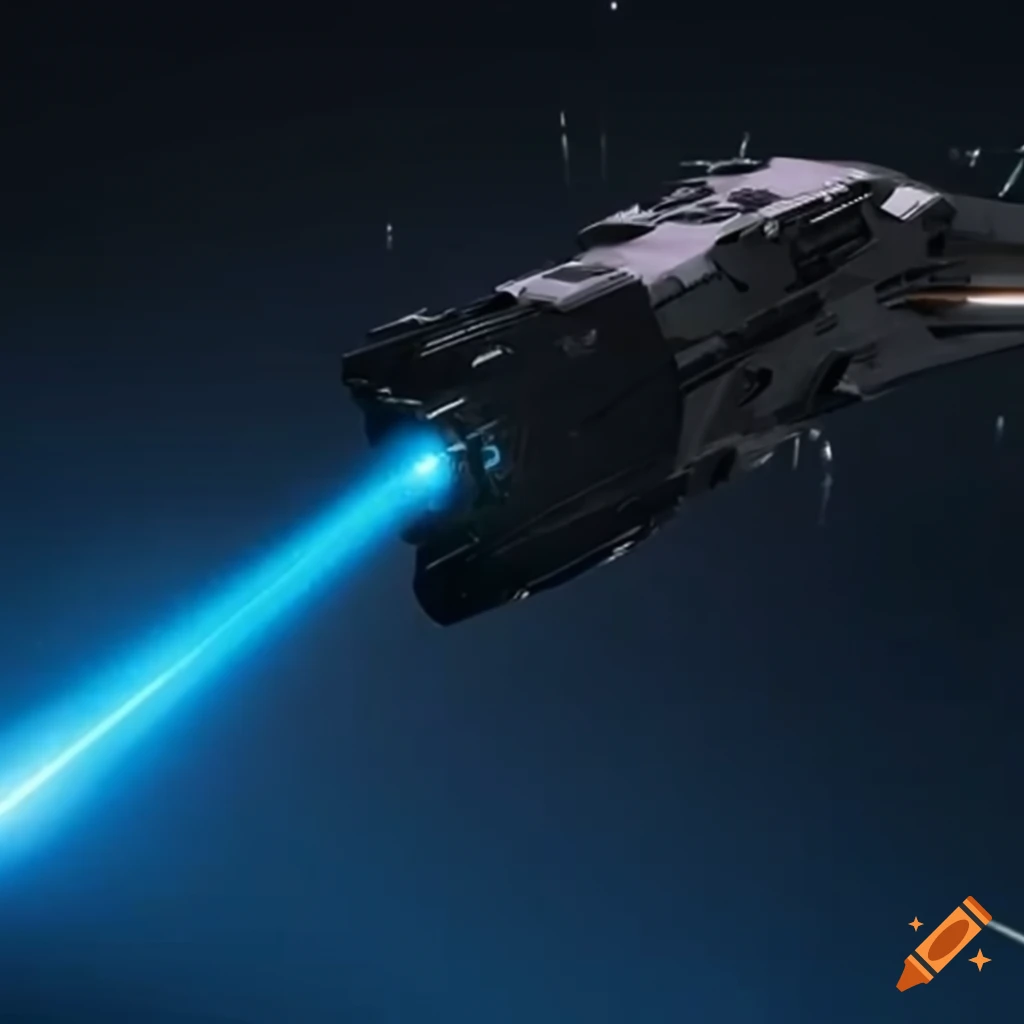 Futuristic spaceship shooting lasers in space on Craiyon
