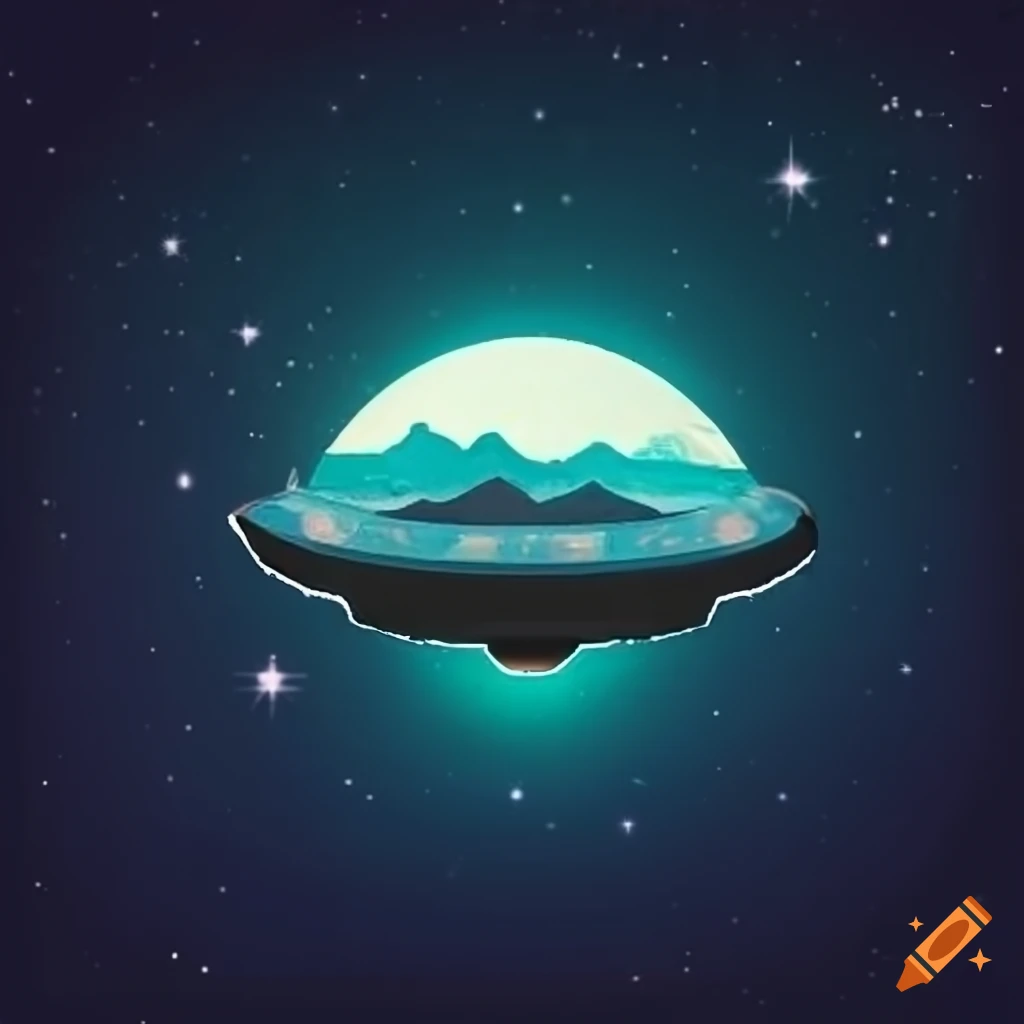 logo of a sasquatch and a UFO over a mountain
