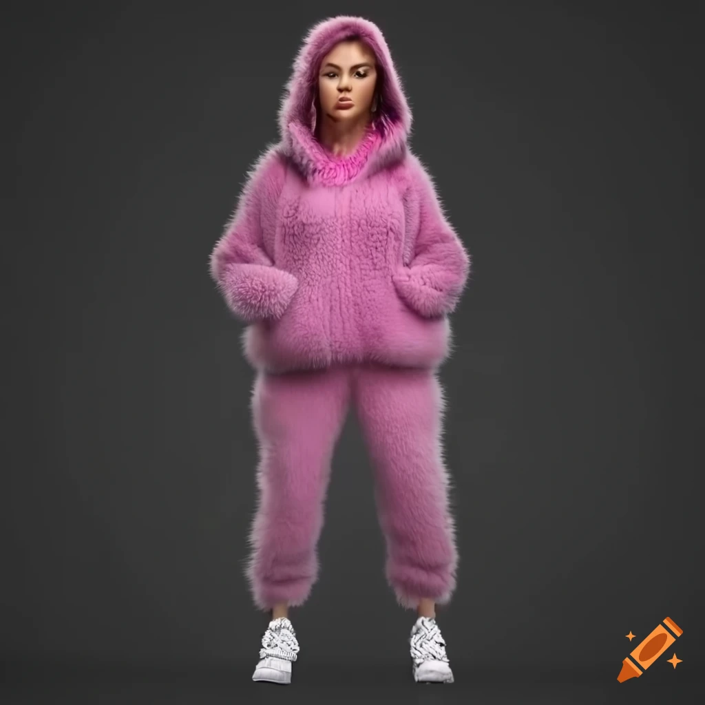 Woman wearing cozy fluffy outfit on Craiyon