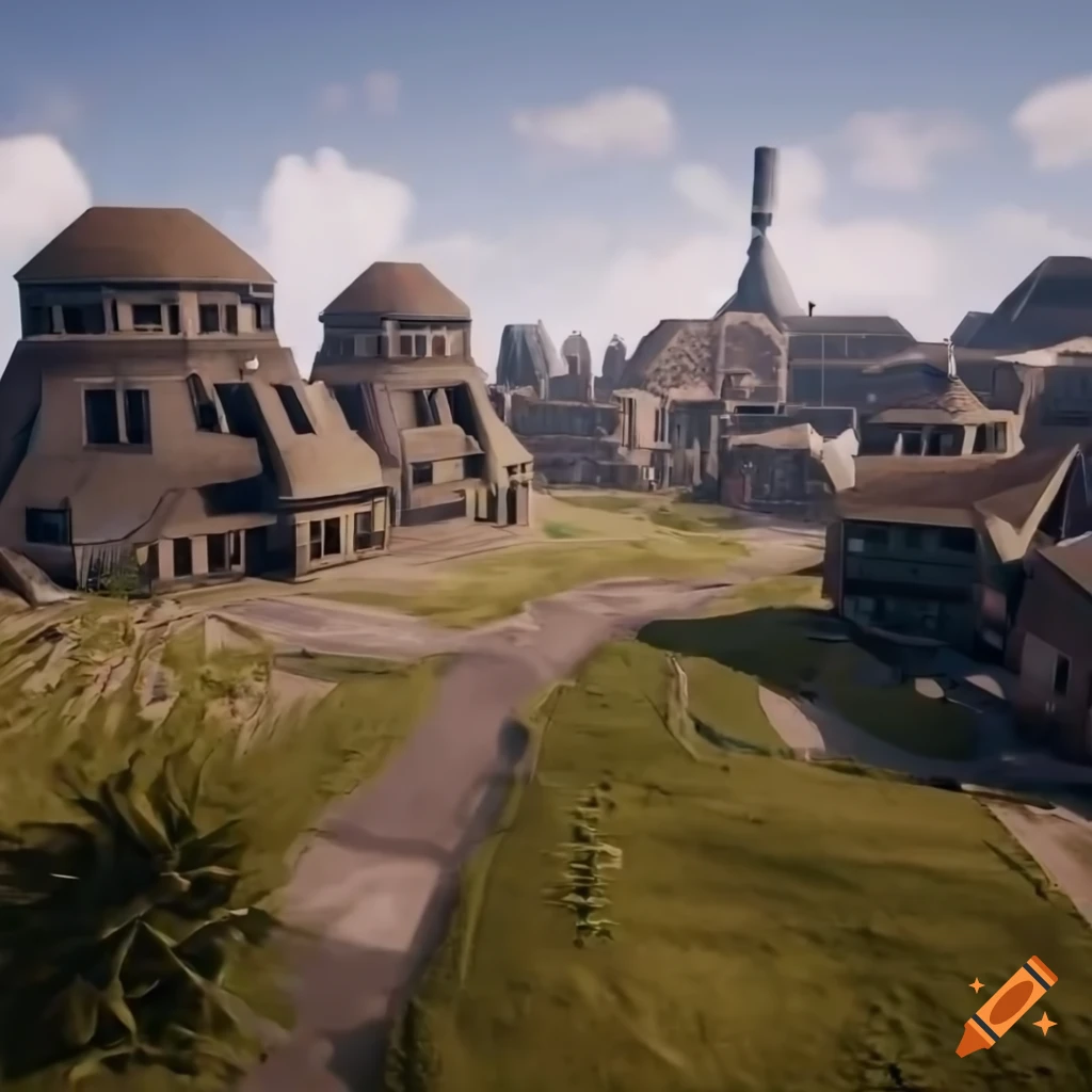 Aerial view of a futuristic sci-fi village on Craiyon