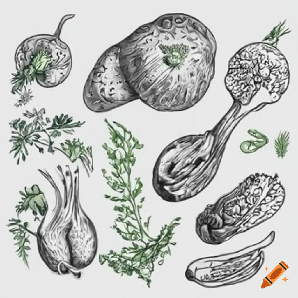 Fresh vegetables and herbs on Craiyon