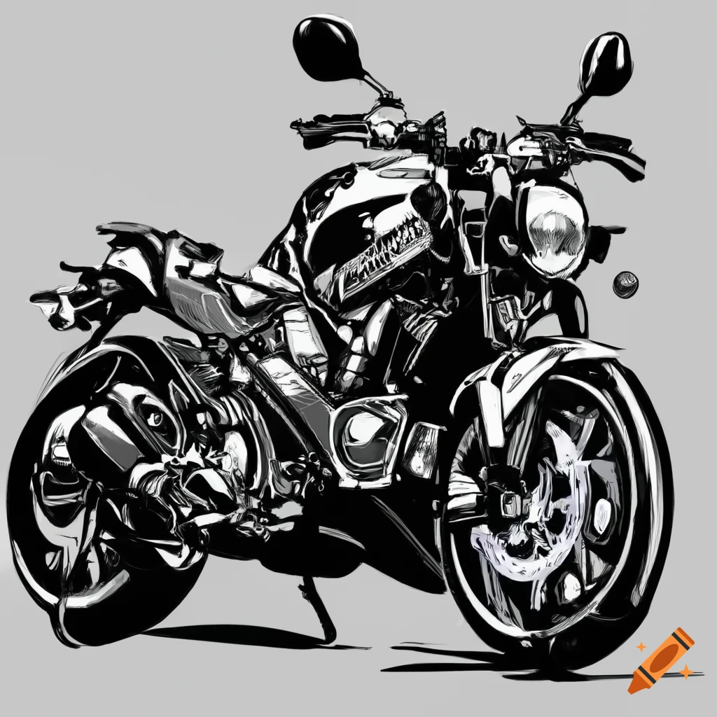 Detailed vector drawing of a black motorcycle on Craiyon