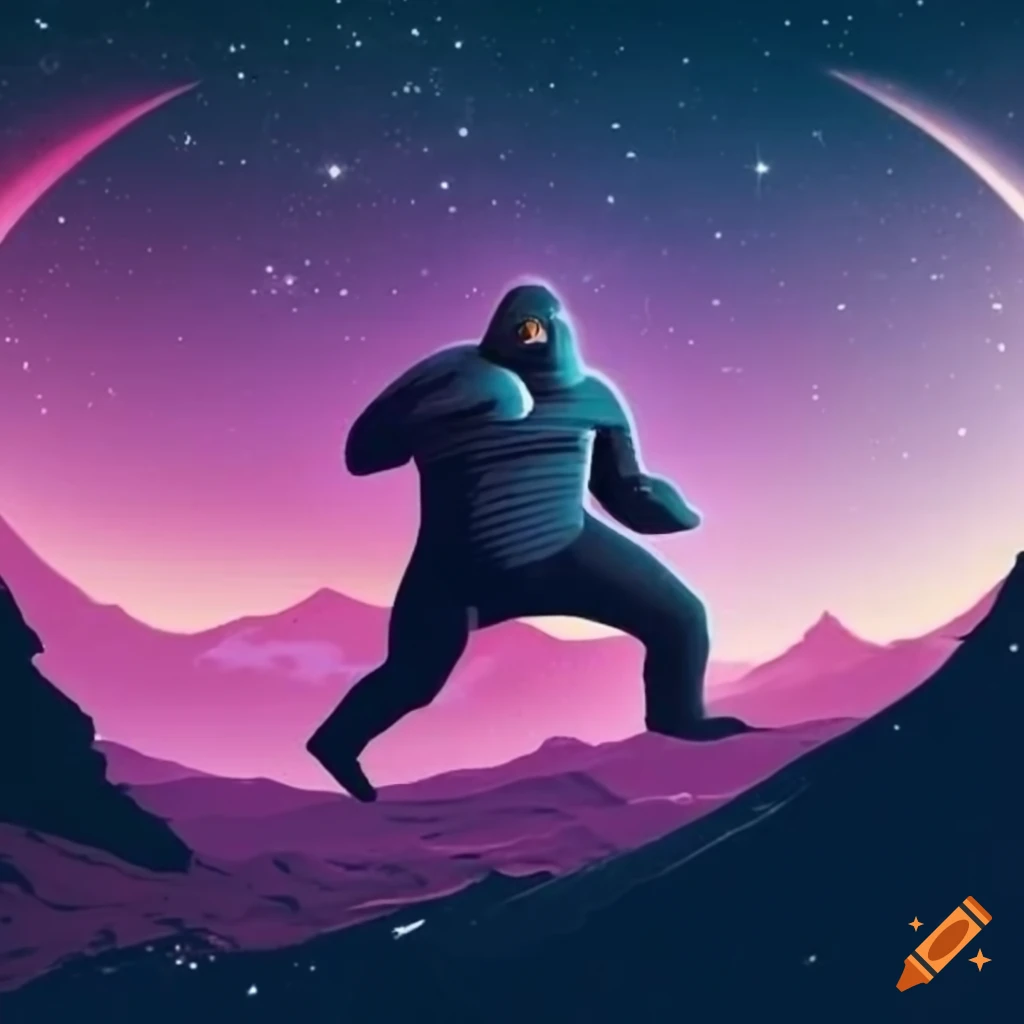 logo of a sasquatch in a ufo over a mountain landscape