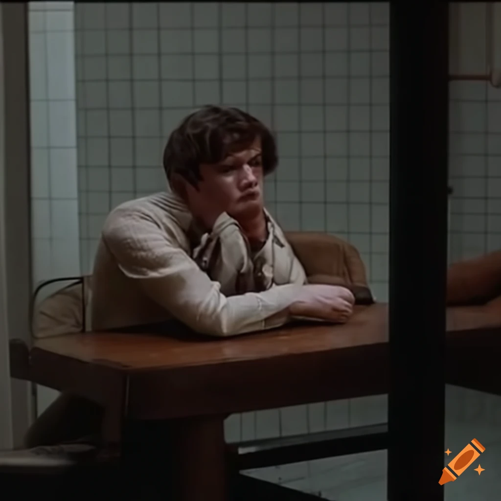 movie scene of a murderer in an interrogation room