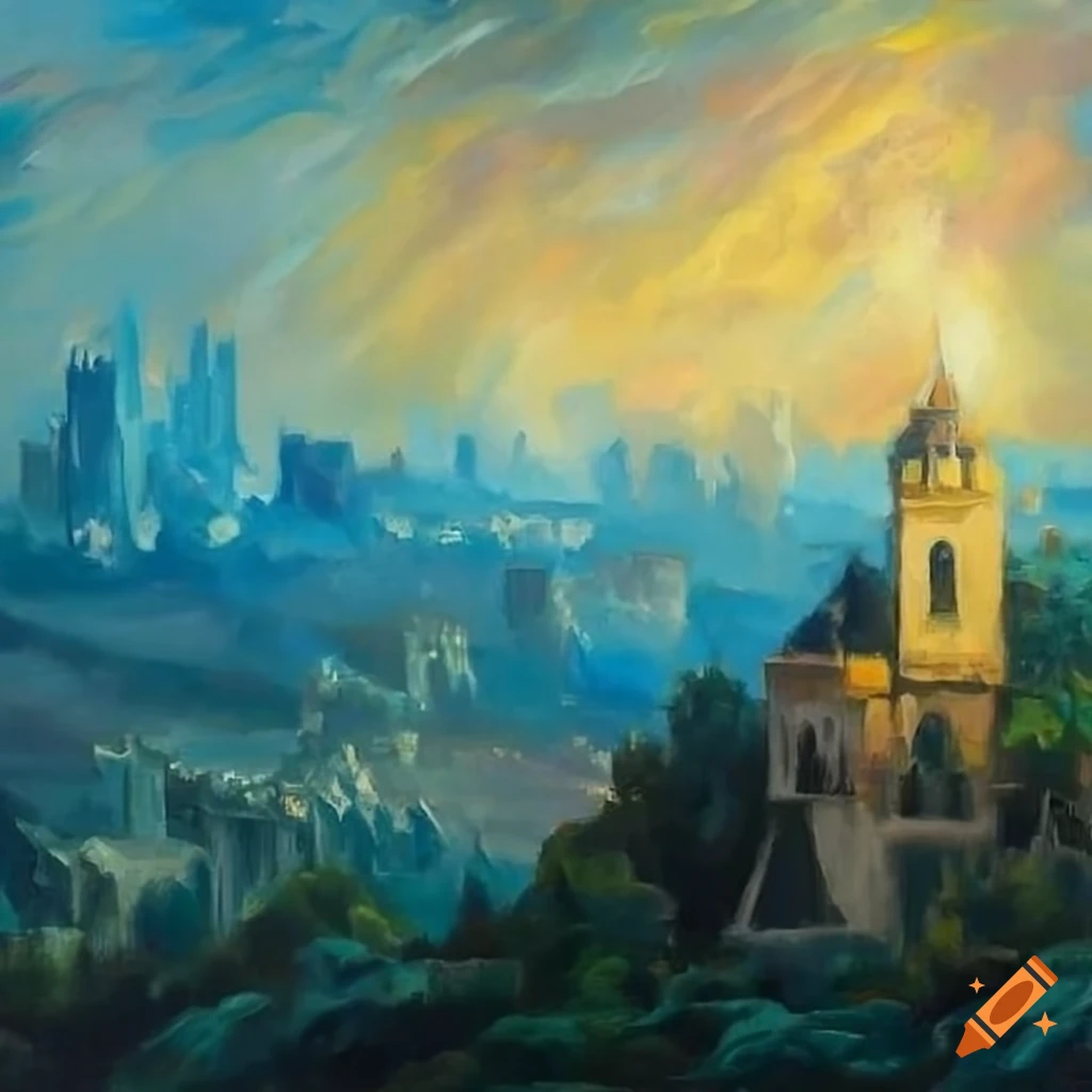 Cityscape of a mystical city with towering spires on Craiyon