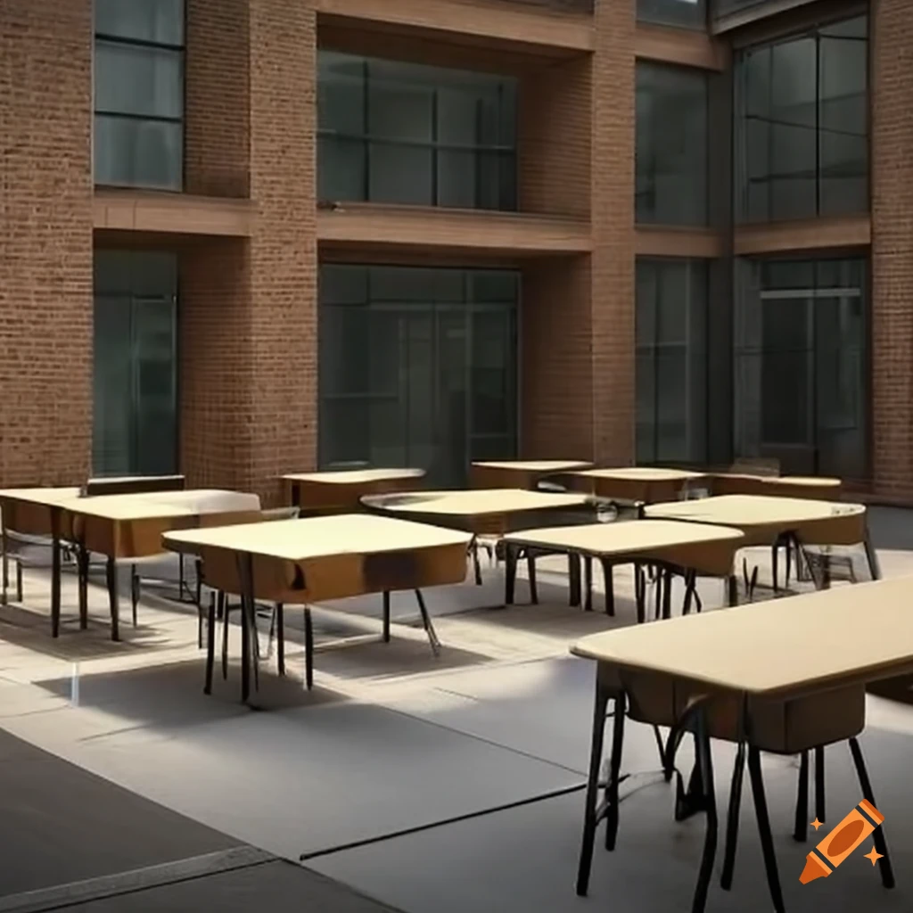 Outdoor classroom with infinite desks on Craiyon