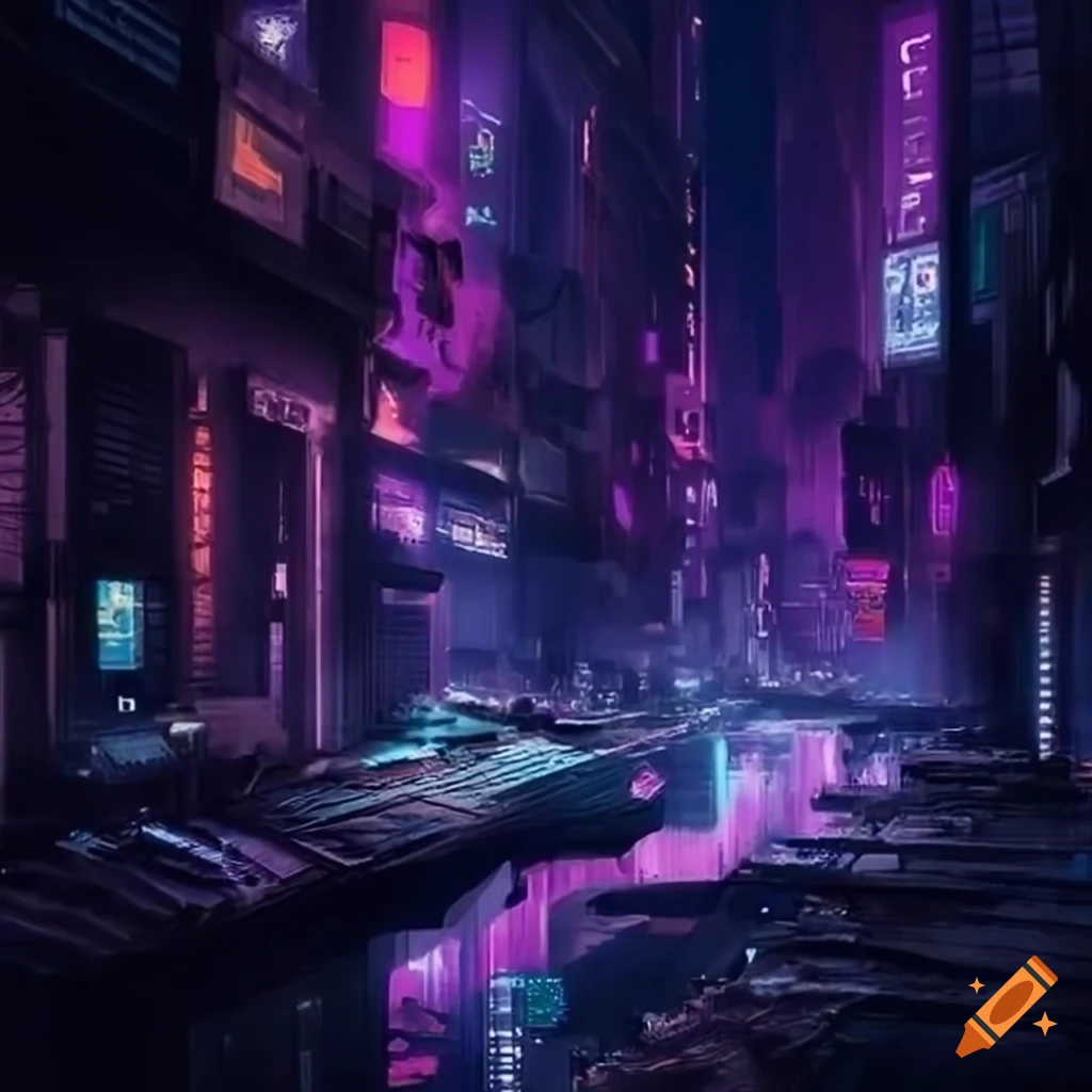 dystopian cyberpunk cityscape