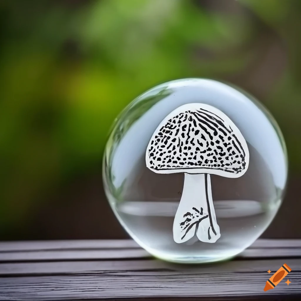 glass ball with an etched mushroom design