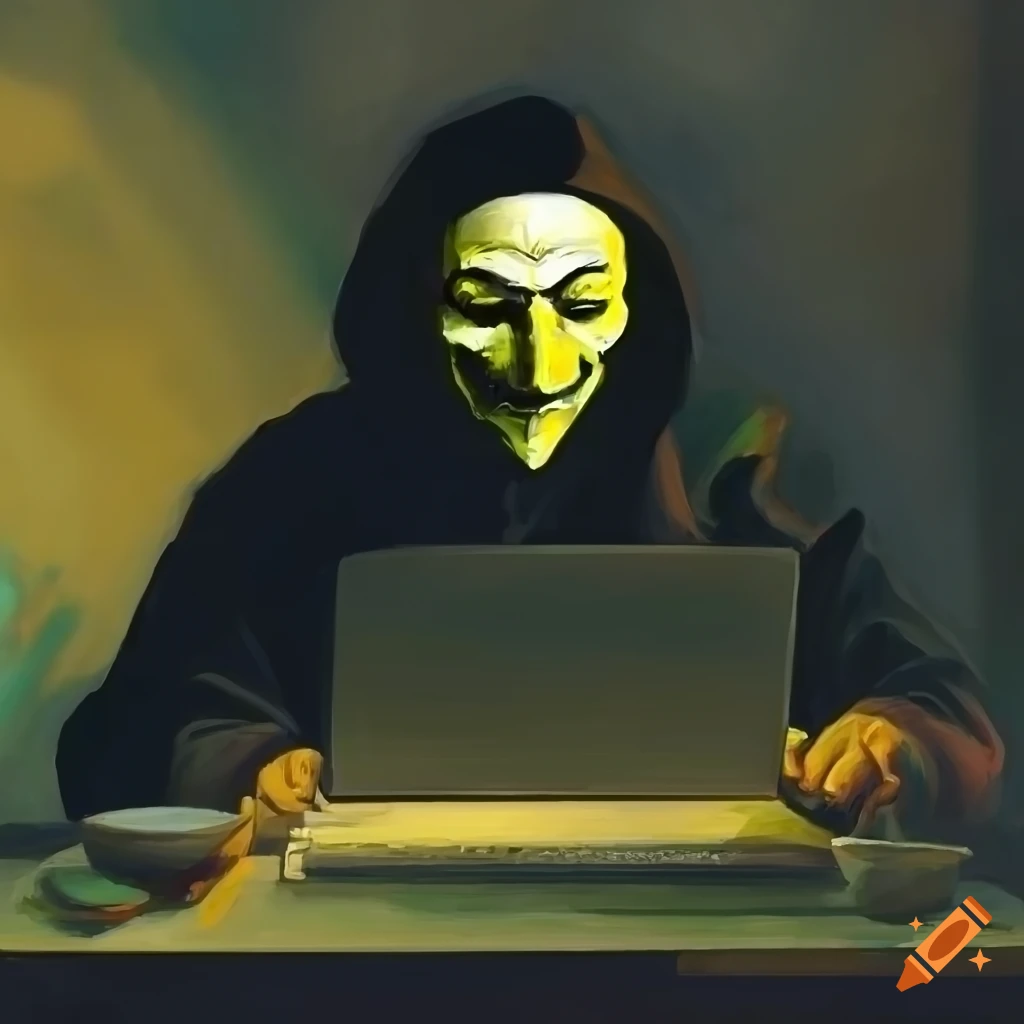Renaissance style painting of a hacker in a coffee shop on Craiyon