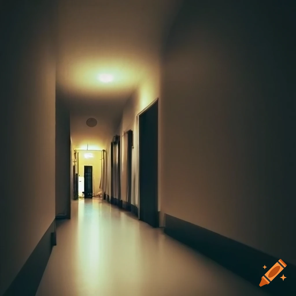 minimalist dark hallway with yellow tint