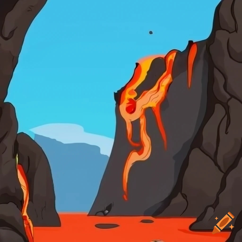 bitmoji art of a cliff with lava at the bottom
