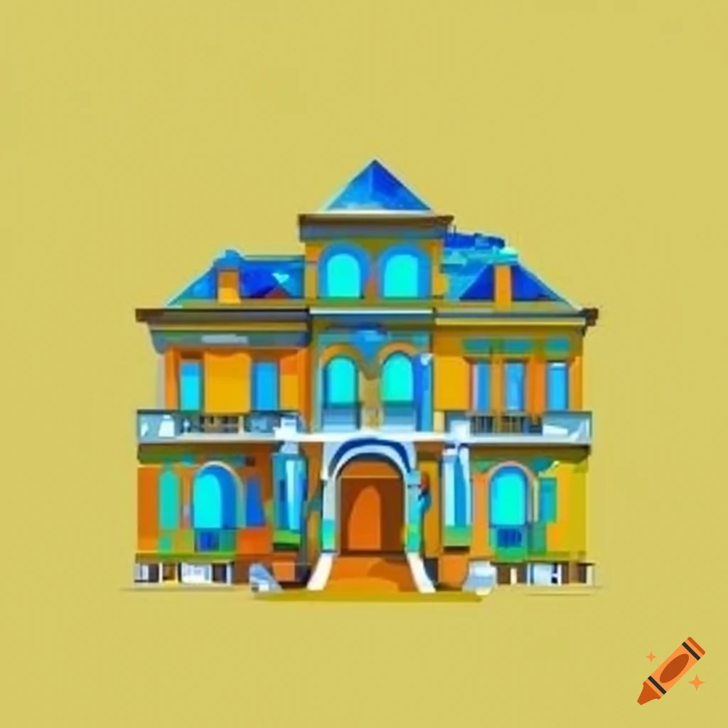 Vibrant geometric mansion illustration on Craiyon