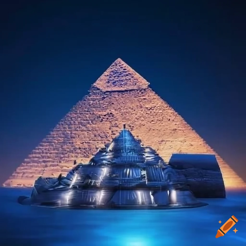 futuristic pyramids at night