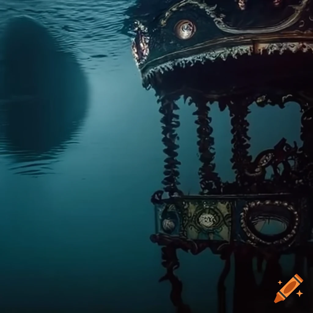 dark artwork of a submerged carousel