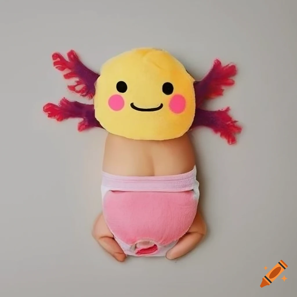 adorable axolotl emoticon with colorful diaper